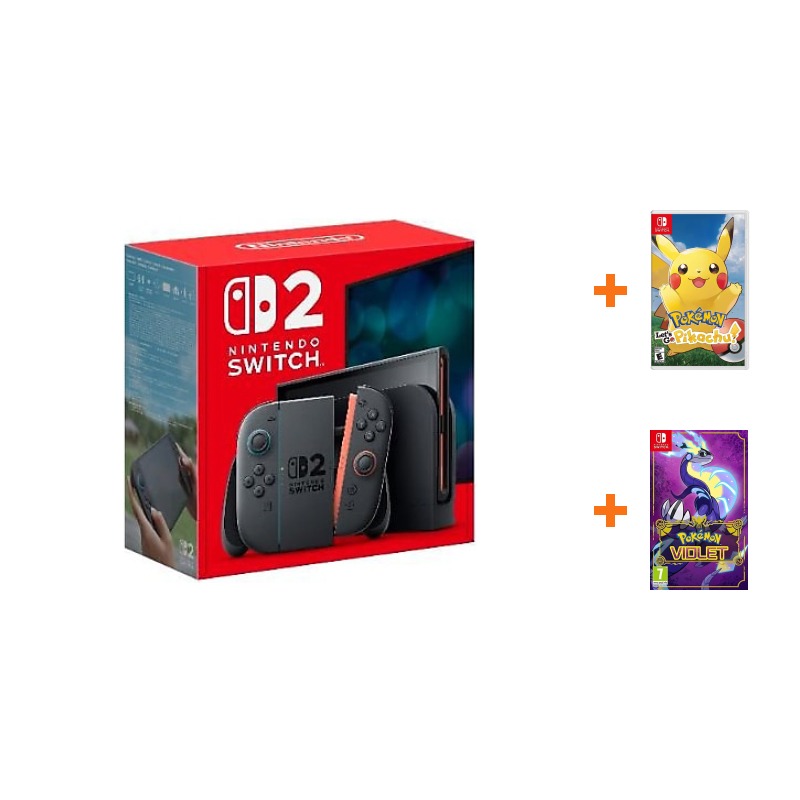 Nintendo Switch 2 Oyun Konsolu + Nintendo Switch Pokemon Lets Go Pikachu Oyun + Nintendo Switch Pokemon Violet Oyun