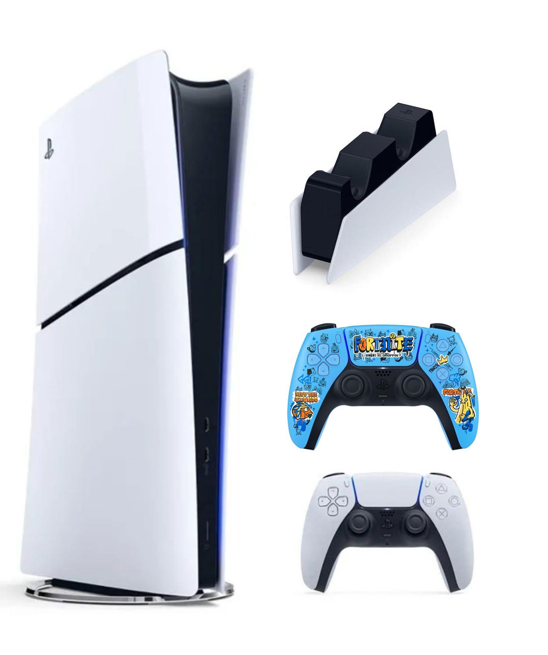 SONY PLAYSTATİON 5 SLİM DİJİTAL EDİTİON 1TB PS5 SLİM KONSOL İTHALATÇI GARANTİLİ + 2.KOL FORTNİTE LİMİTED EDİTİON PS5 + SONY PS5 DUALSENSE CHARGİNG STATİON