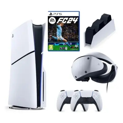 SONY PLAYSTATİON 5 PS5 SLIM CD Lİ + 2.KOL + FC 24 OYUNU + SONY ŞARJ İSTASYONU + PS5 VR 2