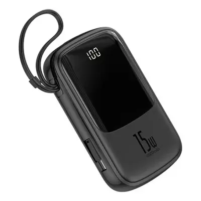 BASEUS Q POW LİGHTNİNG KABLOLU 10000 POWERBANK SİYAH