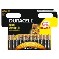 DURACELL ALKALİN AAA İNCE KALEM PİL 1,5 VOLT (9+3) 12'Lİ PAKET