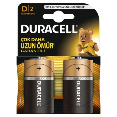 DURACELL DURALOCK ALKALİNE  2'Lİ KALIN PİL D2 LR20 / MN1300