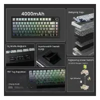 Aula F75 Max Mekanik RGB TKL Reaper Switch Kablosuz Makrolu Hot Swap Klavye Desenli Gri