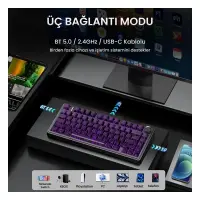 Aula F75 Mekanik RGB TKL Seiya Switch Kablosuz Makrolu Hot Swap Gaming Klavye Desenli Siyah