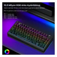 Aula F75 Mekanik RGB TKL Seiya Switch Kablosuz Makrolu Hot Swap Gaming Klavye Desenli Siyah