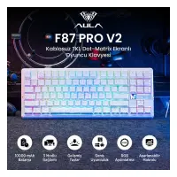 Aula F87 PRO V2 Mekanik RGB TKL Star Vector Switch Kablosuz Makrolu Hot Swap Klavye Desenli Beyaz