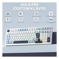 Aula F99 Mekanik RGB Hot Swap GrayWood V4 Switch 3 Modlu Kablosuz Makrolu Türkçe Q Klavye Lacivert