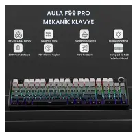 Aula F99 Pro 3 Modlu RGB Hot Swap Mekanik Nimbus V3 Switch Kablosuz Makrolu Klavye Gradyan Gri