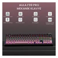 Aula F99 Pro 3 Modlu RGB Hot Swap Mekanik Reaper Switch Kablosuz Makrolu Gaming Klavye Gradyan Pembe
