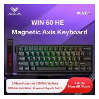 Aula Win60 He Manyetik Klavye Rapid Trigger Graywood Switch 8000Hz RGB TKL Hot Swap Oyuncu Klavyesi Siyah