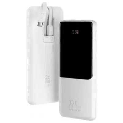 BASEUS ELF DİJİTAL EKRANLI 22.5W 10.000 MAH LİGHTNİNG & TYPE-C KABLOLU POWERBANK BEYAZ