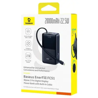 Baseus EnerFill FC51 Bipow2 Pro Siyah 20000 mAh Hızlı Şarj Powerbank