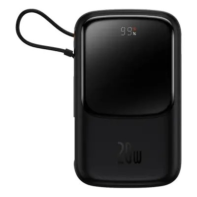 BASEUS Q POW PRO DİJİTAL EKRANLI 20W 10.000 MAH LİGHTNİNG KABLOLU POWERBANK SİYAH
