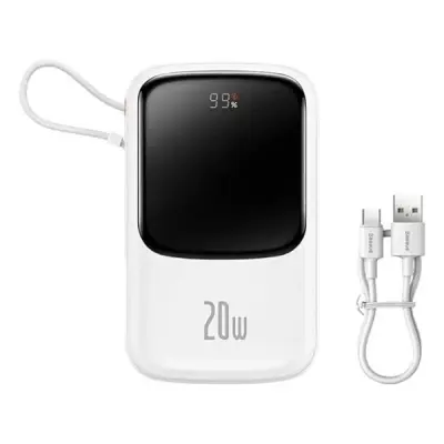 BASEUS Q POW PRO DİJİTAL EKRANLI 20W 10.000 MAH LİGHTNİNG KABLOLU POWERBANK BEYAZ