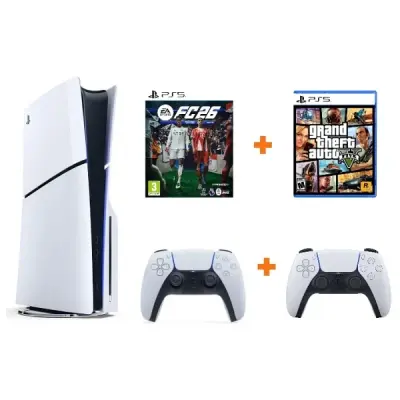 Sony Playstation 5 Slim 1 TB Cd li Oyun Konsolu + 2.KOL + GTA 5 + FC 26
