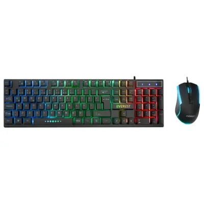 Everest KM-198 Luminax Siyah Gökkuşağı Aydınlatmalı Q Gaming Oyuncu Klavye + Mouse Set