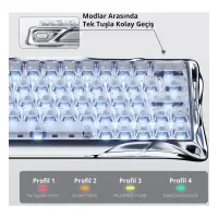 GravaStar Mercury V60 Pro Chrome Silver Deluxe Edition RGB %60 TKL UFO Magnetic Switch Kablolu Mekanik Oyuncu Klavyesi