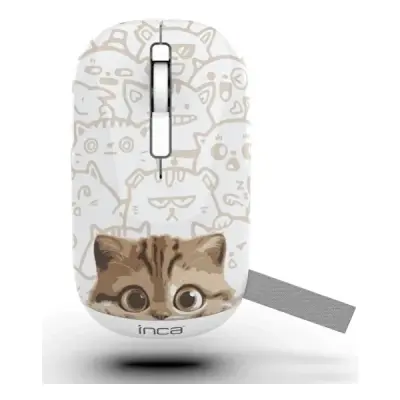 INCA IWM-242K BLUETOOTH+WIRELESS DOUBLE MOD RECHARGEABLE CAT PATTERNED SİLENT MOUSE BEYAZ