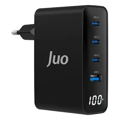 Juo 100W GaN Led Ekranlı 3 Type-C + USB-A Hızlı Şarj Cihazı iPhone & Macbook & Notebook Şarj Aleti