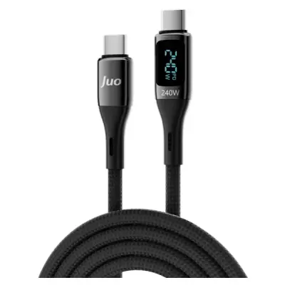 Juo 240W Dijital Led Ekranlı E-Mark Çipli PD 3.1 USB Type-C to Type-C Hızlı Şarj ve Data Kablosu 2 Metre