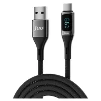 Juo 66W Dijital Led Ekranlı Örgülü USB-A to USB Type-C Hızlı Şarj ve Data Kablosu 2 Metre