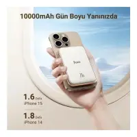 Juo Magsafe Powerbank 10000mAh Standlı 20W Dahili Type-C Kablolu Taşınabilir Hızlı Şarj Cihazı Beyaz