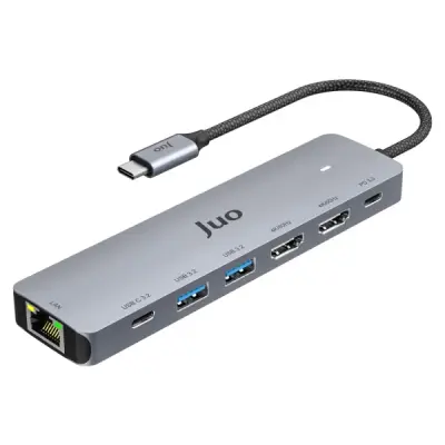 Juo Type-C 2xHDMI Dual MST 4K 60Hz Gigabit Ethernet Dönüştürücü 100W USB 3.2 Çoklayıcı Hub