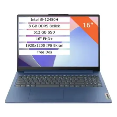 LENOVO IDEAPAD SLİM 3 83ES0033TR İ5-12450H 8G 512G SSD 16 FHD+ 1920X1200 FREEDOS ARCTİC GREY