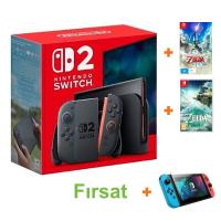 Nintendo Switch 2 Oyun Konsolu + Nintendo Switch The Legend Of Zelda Skyward Sword HD Oyun + Nintendo Switch The Legend Of Zelda Tears Of The Kingdom Oyun + Nintendo Switch 2 Temperli Cam 9h Ekran Koruyucu