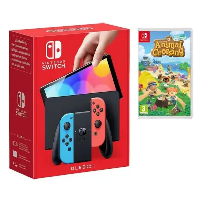 NİNTENDO SWİTCH OLED NEON RED/NEON BLUE OYUN KONSOLU + ANİMAL CROSSİNG NEW HORİZONS NİNTENDO SWİTCH OYUN