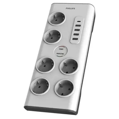 PHİLİPS SPN7060WA/62 5 USB GİRİŞLİ 6'LI 2 M ANAHTARLI AKIM KORUMALI PRİZ