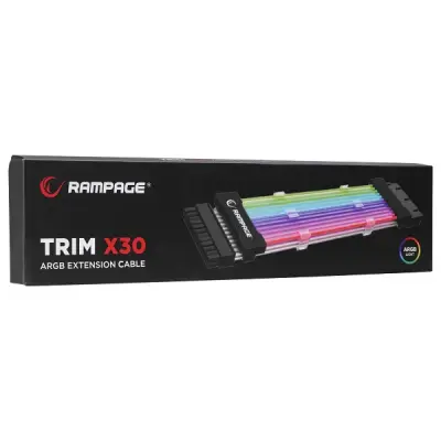 Rampage TRIM X30 Şeffaf PVC+Bakır 18AWG ARGB ATX Power Supply 24Pin Uzatıcı Kablo