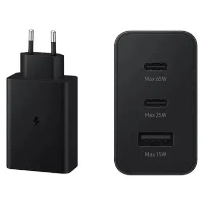SAMSUNG EP-T6530N TYPE-C & TYPE-A HIZLI ŞARJ ALETİ ÜÇLÜ (65W-25W-15W) - SİYAH