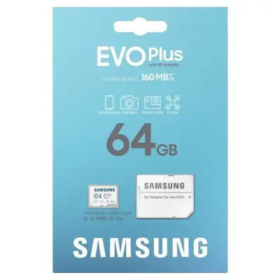 Samsung Evo Plus MB-MC64SA Class 10 UHS-I U1 A1 V10 64 GB Micro SD Kart