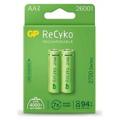 ŞARJLI PİL AA KALEM 2600MAH Nİ-MH (2 ADET) GP RECYKO