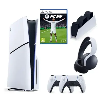 SONY PLAYSTATİON 5 PS5 SLIM CD Lİ + 2.KOL + FC 25 OYUNU + SONY ŞARJ İSTASYONU + PS5 KULAKLIK