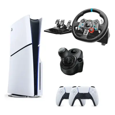 SONY PS5 PLAYSTATİON 5 SLİM CD Lİ 1TB + 2.KOL + SHİFTER + G29 DİREKSİYON SETİ OYUN KONSOLU