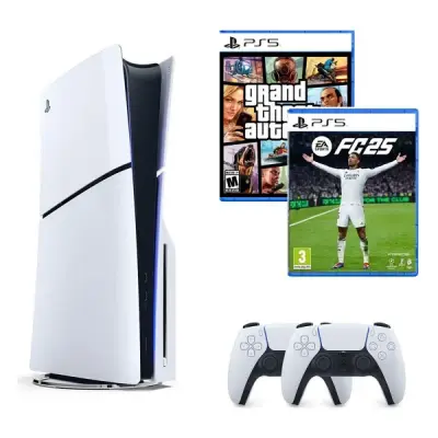 SONY PS5 PLAYSTATİON 5 SLİM CD Lİ 1TB OYUN KONSOLU + 2.KOL + GTA 5 OYUN + FC 25 PS5 OYUN