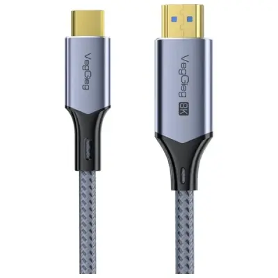 Veggieg USB-C to HDMI Kablo 8K@60Hz 4K@240Hz 48Gbps HDR 3D Destekli Örgülü Görüntü Aktarım Kablosu 2 Metre