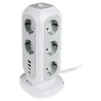 VERBATİM EU SOKET KULESİ 15'İ 1 ARADA, 11 SOKETLİ ÇOKLU SOKET, 2 USB-C VE 2 USB-A BAĞLANTI NOKTASI, ANAHTARLI ÇOKLU SOKET VE 2 M UZATMA KABLOSU, MAKSİMUM 3600 W