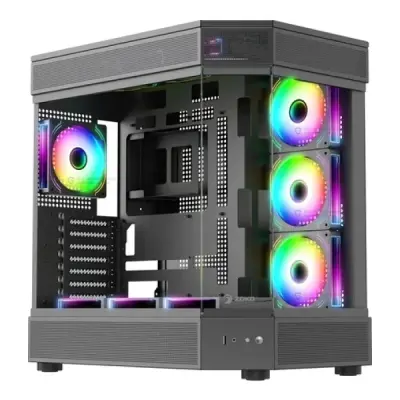 Zoko Tank 7x12 CM Kumandalı ARGB Fan Temper Camlı Oyuncu Bilgisayar Kasası Siyah